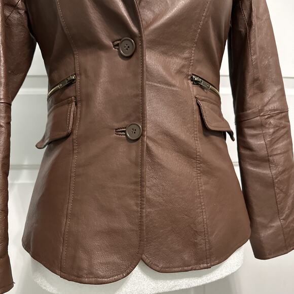 Metro Style Woman’s Brown Leather Jacket Size Small Trendy Chic - Picture 6 of 10